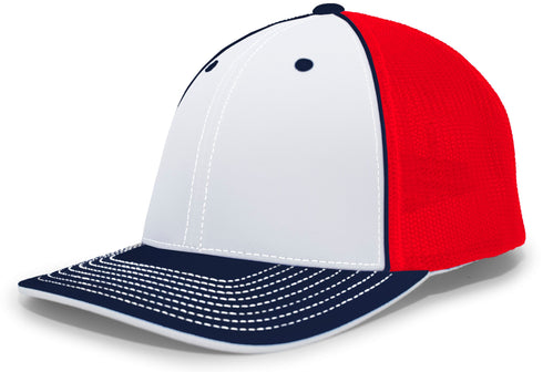 Pacific Headwear Trucker Flexfit® Cap, Size L/XL (404M), Color 'WhiteRedNavy'